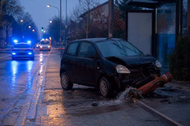 Unfallstelle an einer Bushaltestelle im Morgengrauen (Symbolbild). Foto: KI-generiert
